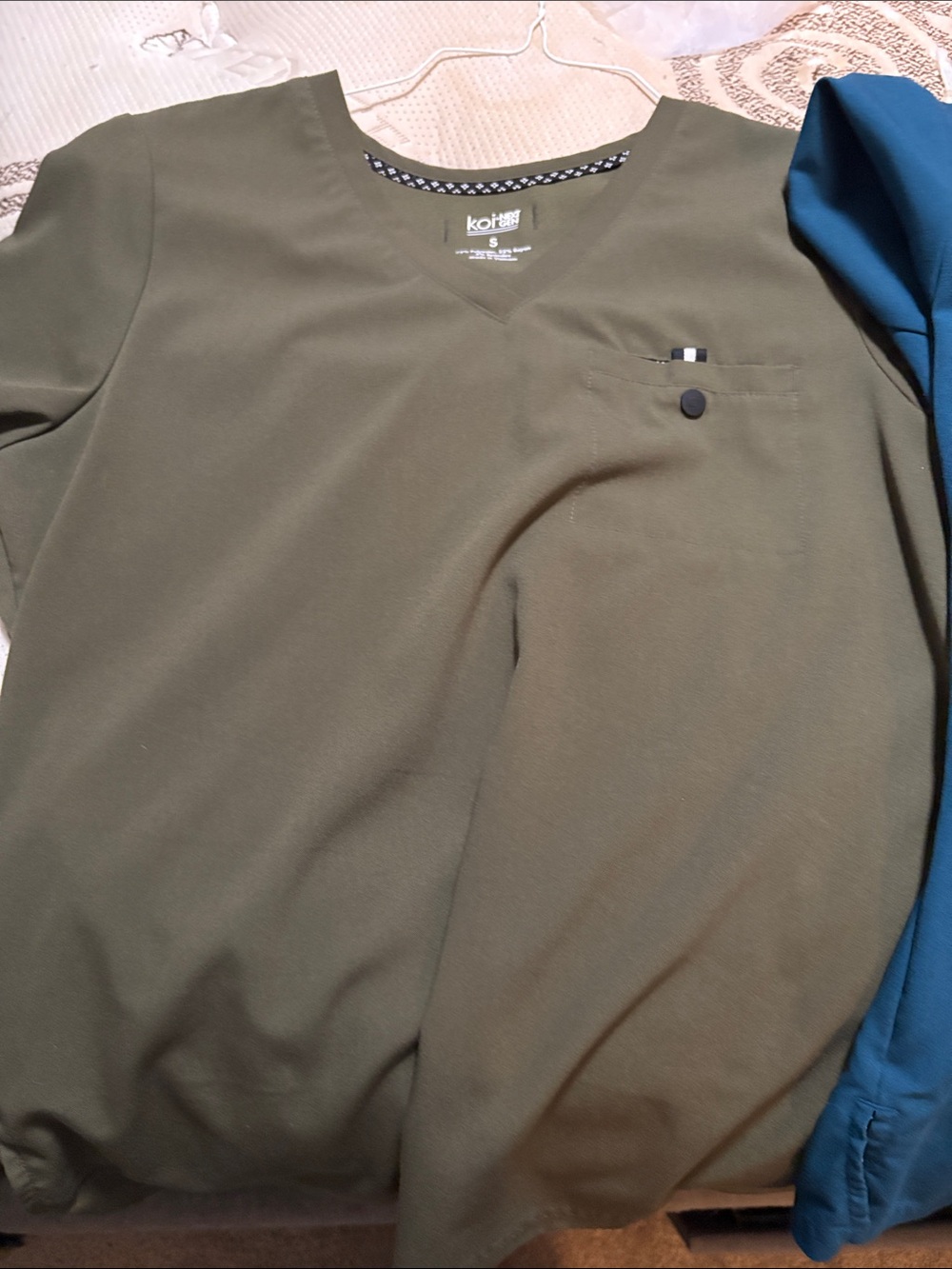 koi Olive Green V-Neck Long Sleeve Scrub Top